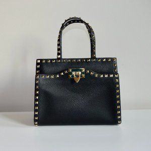 Valentino Women Small Rockstud Top Handle Bag-Black